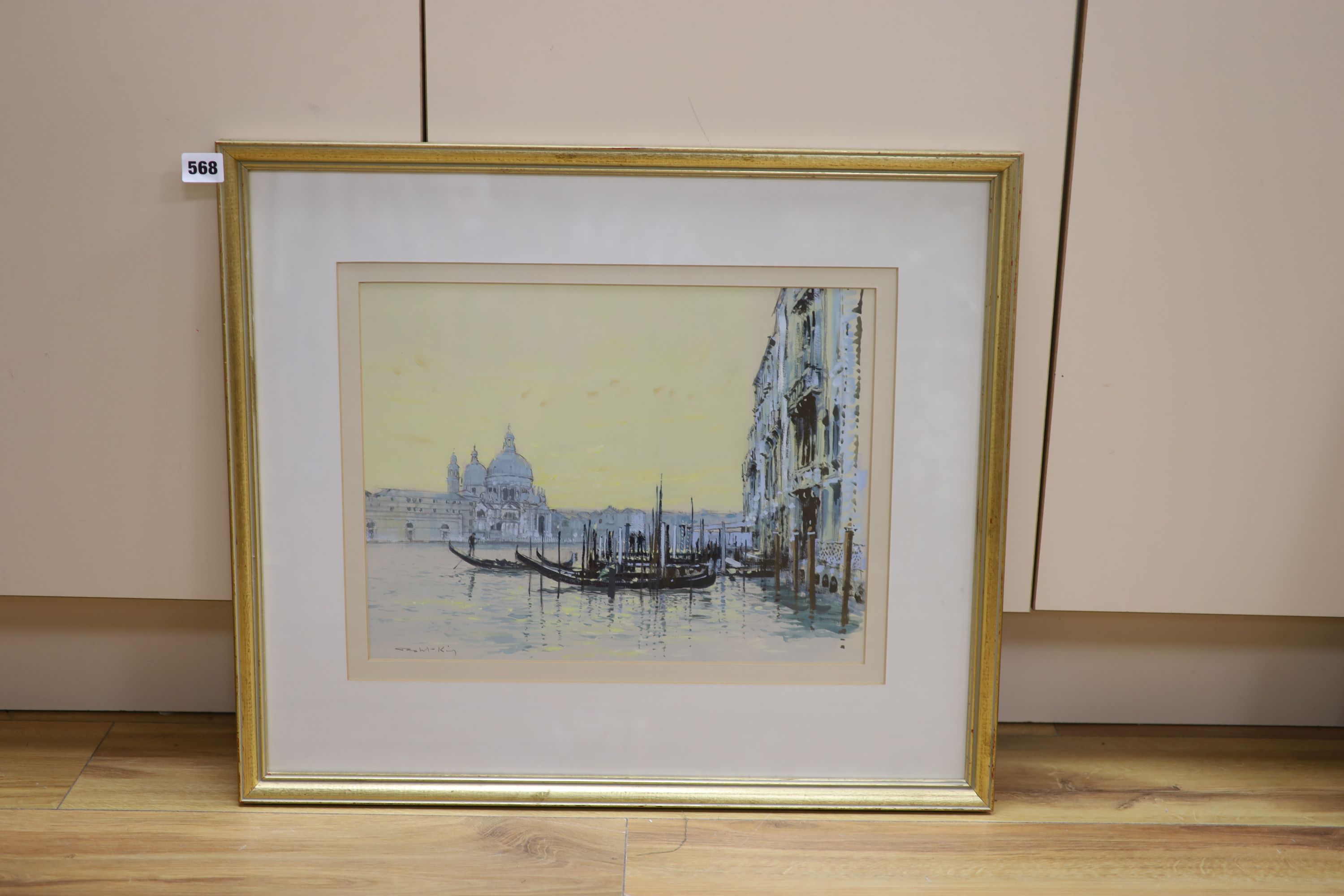 Robert King (20th century), gouache, 'Grand Canal Venice with gondolas, 30.5 x 40cm